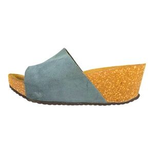 Mila Paoli Womens‎ 7 Sandals Made in Italy Gray Suede Cork Wedge Heel Shoe Slip